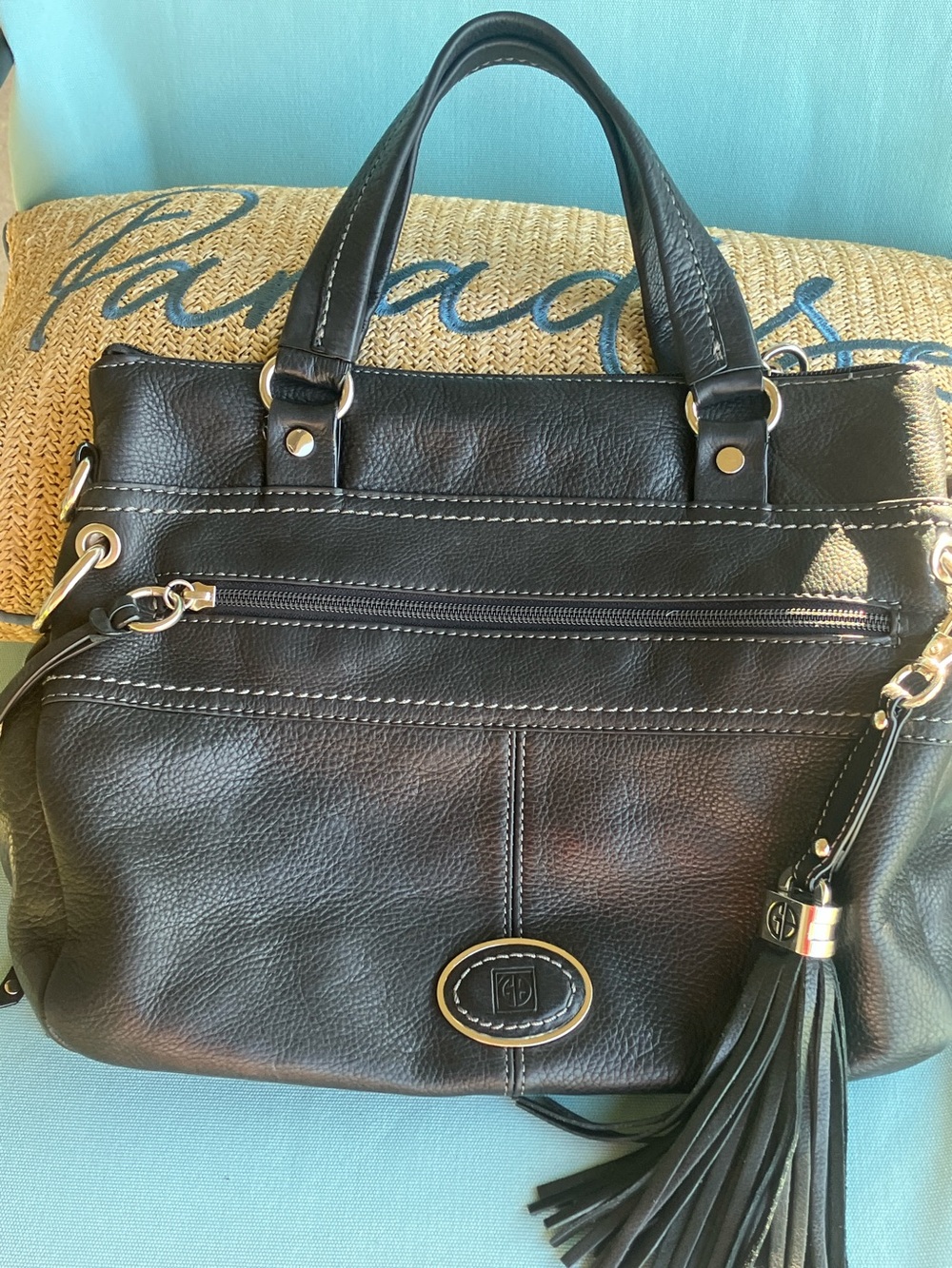 Giani Bernini Black Leather Shoulder Bag with Tassel Charm